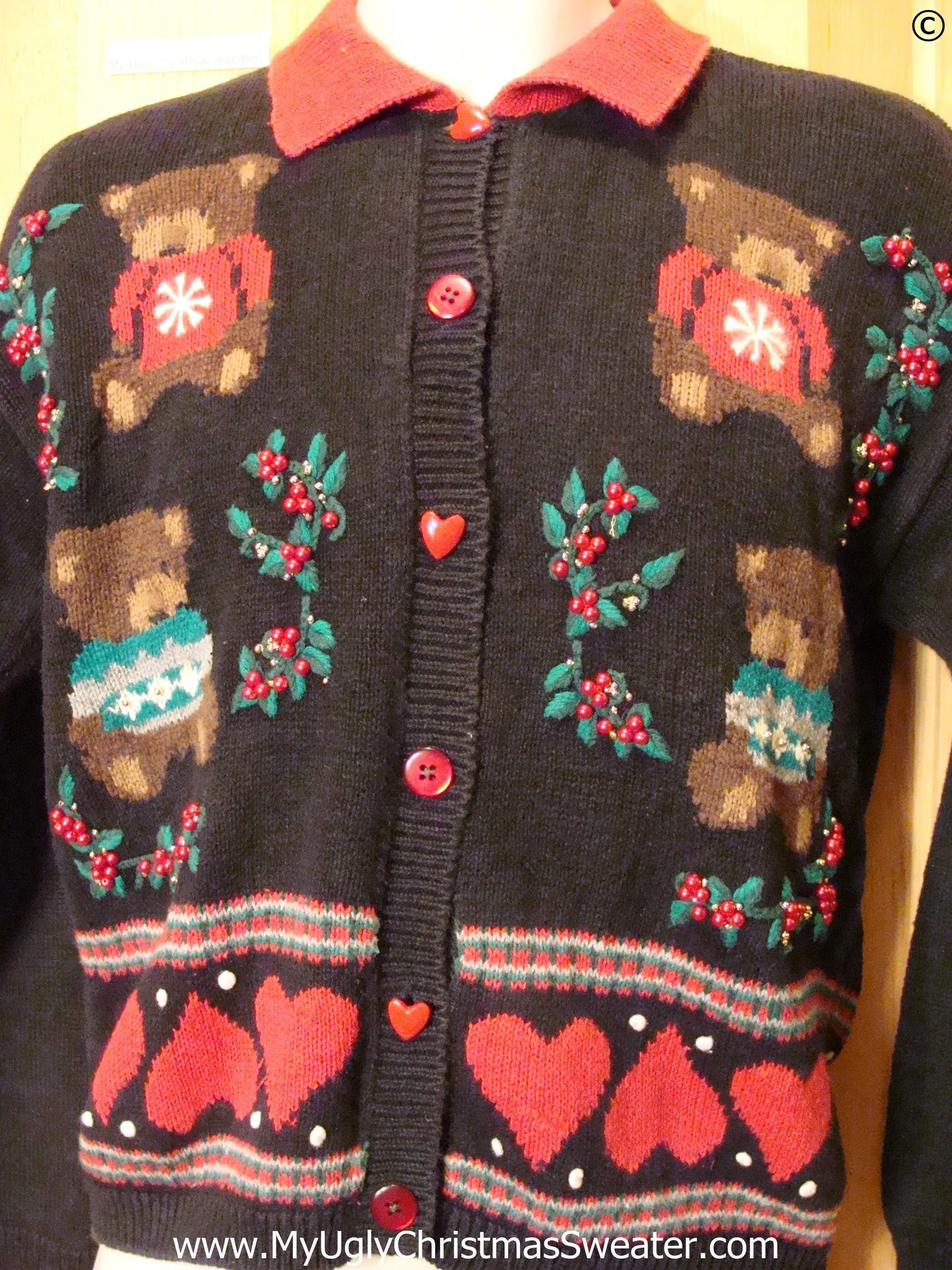 80s Hearts and Bears Festive Christmas Sweater