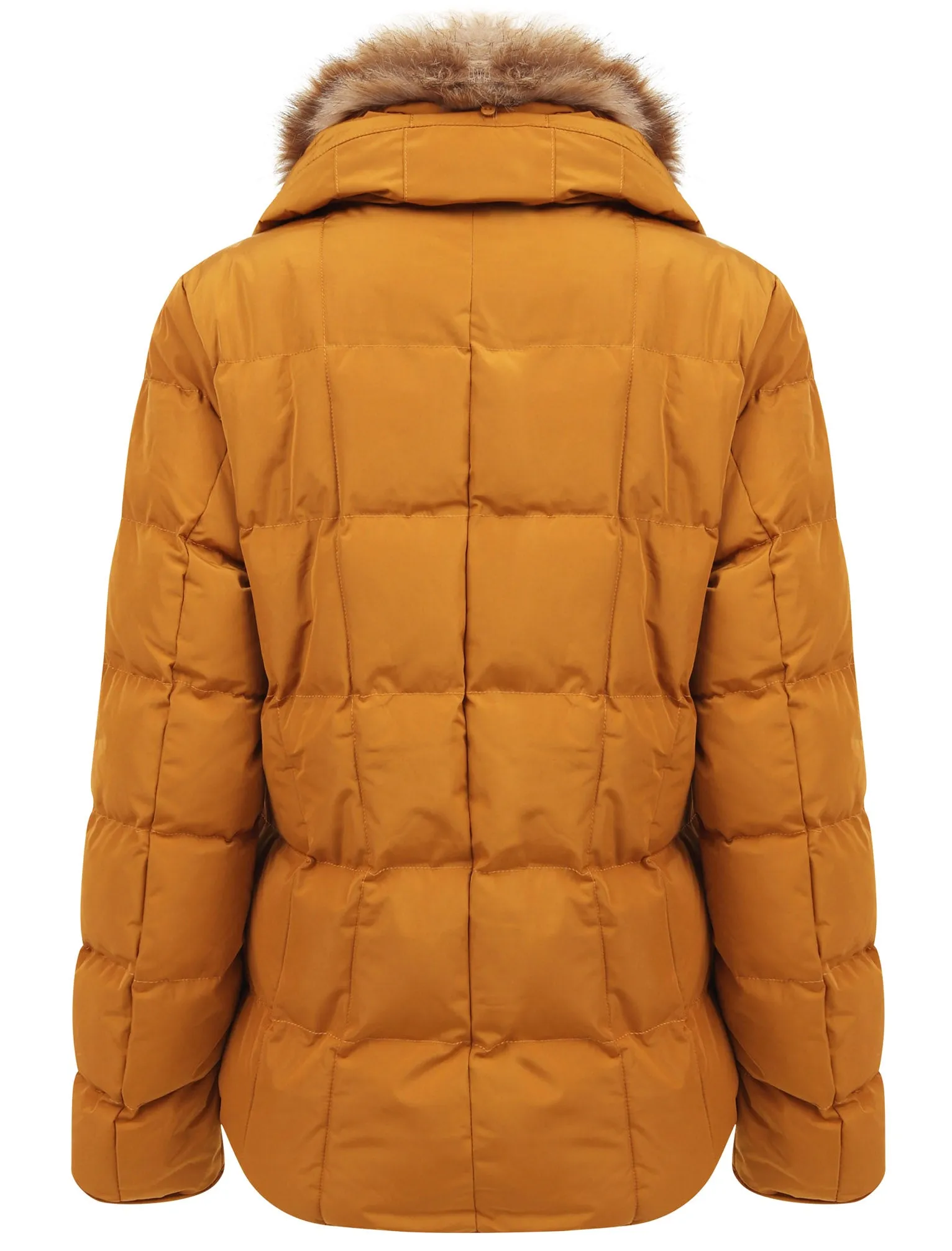 Bertie Funnel Neck Quilted Puffer Jacket With Detachable Fur Trim In Mustard - Tokyo Laundry