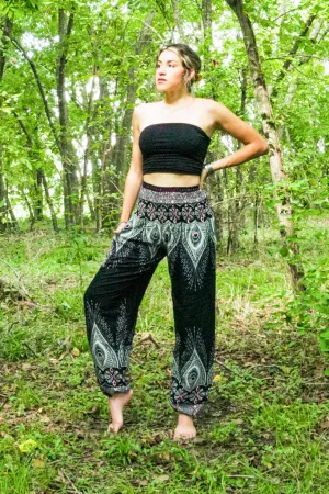 Black Peace Peacock Harem Pants