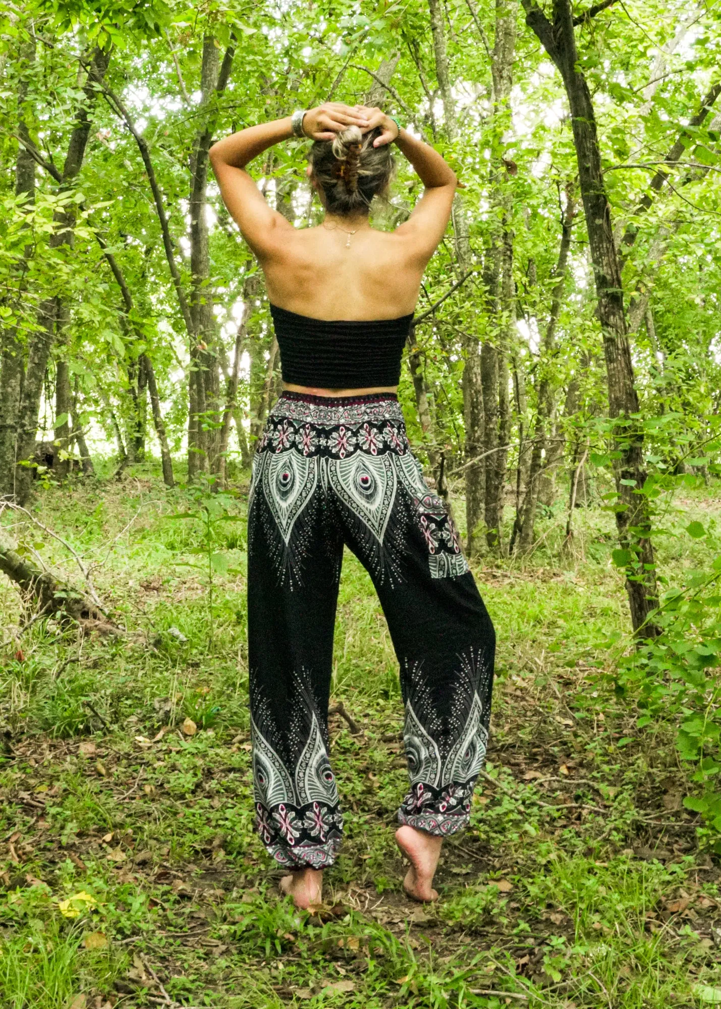 Black Peace Peacock Harem Pants