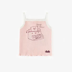 Camisole rose pâle en coton extensible côtelé, naissance || Light pink ribbed stretch cotton camisole, newborn