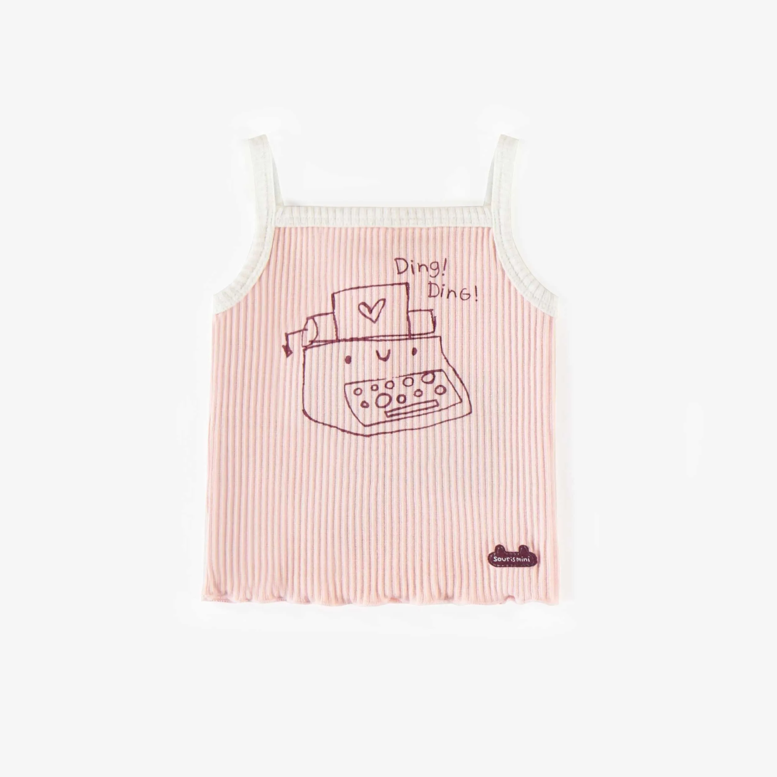 Camisole rose pâle en coton extensible côtelé, naissance || Light pink ribbed stretch cotton camisole, newborn