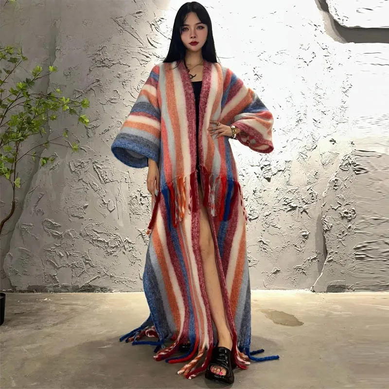 Cascade Striped Wool Kimono