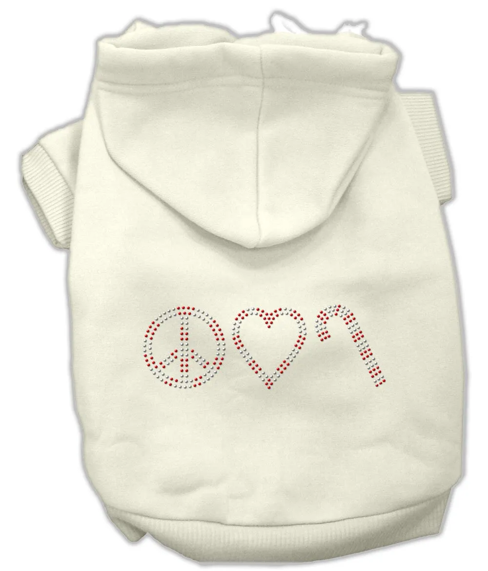 Christmas Pet Dog & Cat Hoodie Rhinestone, "Peace, Love and Candy Canes"