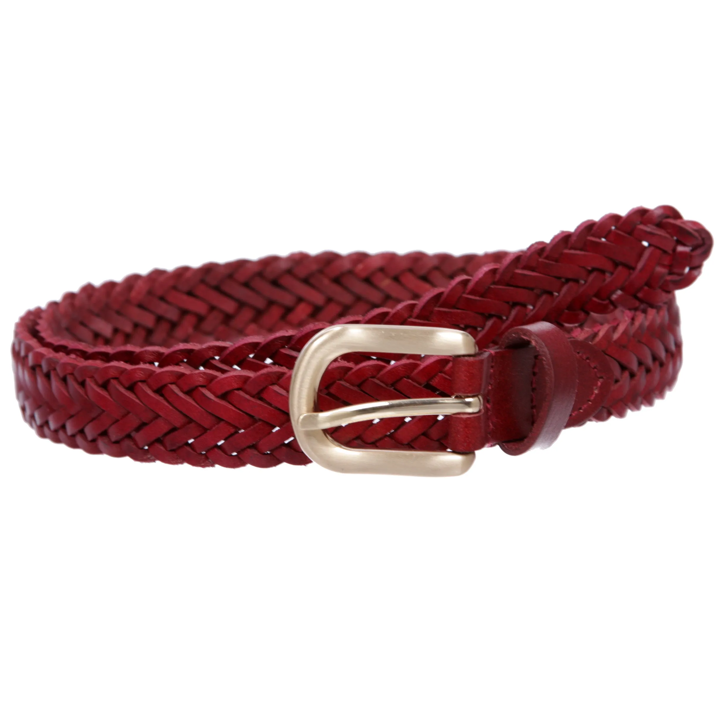 Classic 3/4" (20mm) Skinny Braided Woven Narrow Soft Cowhide Leather Belt