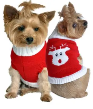 Combed Cotton Red Rudolph Holiday Dog Sweater