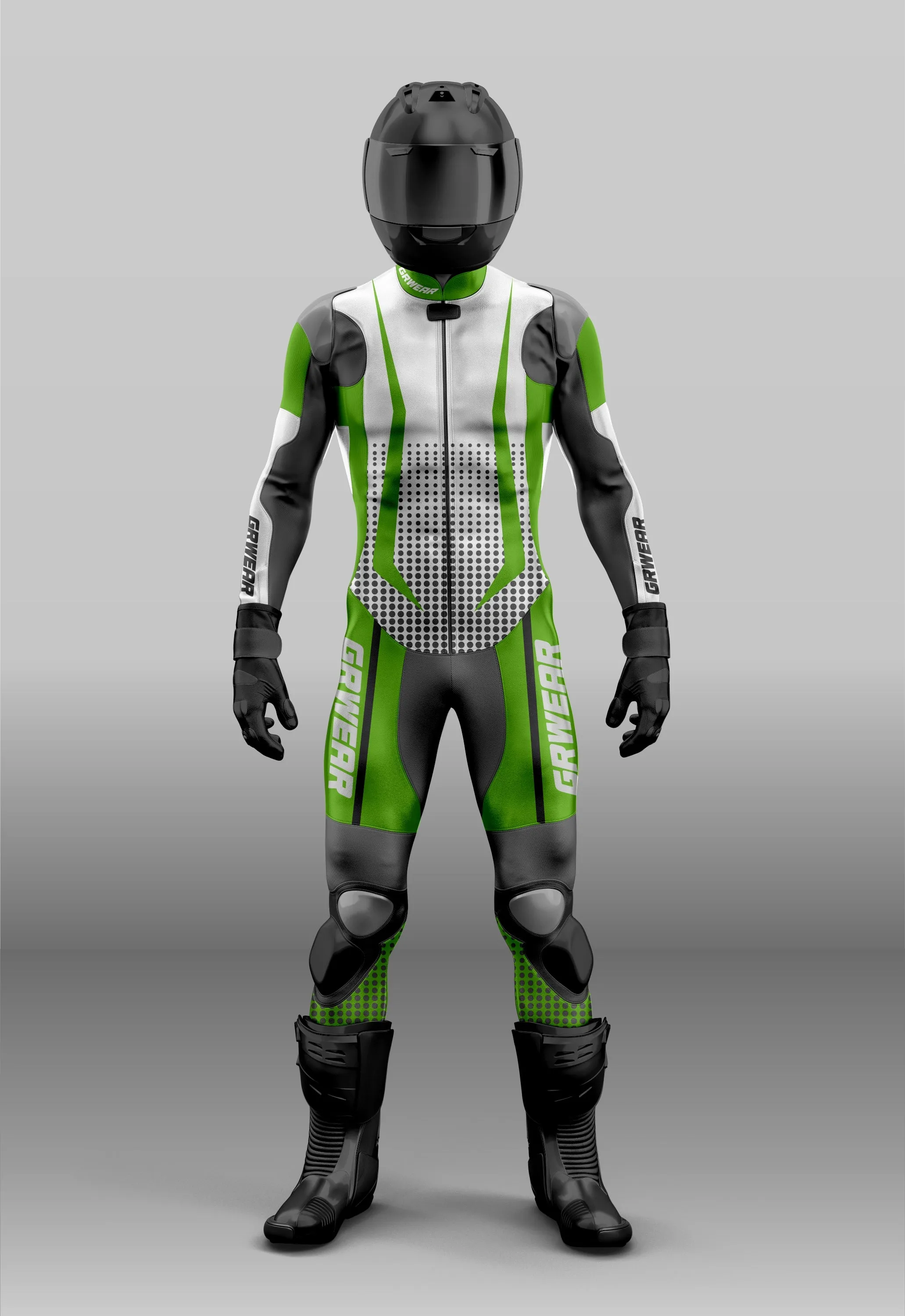 Custom grwear Motorcycle riding suit Dotted white/green/black Leather