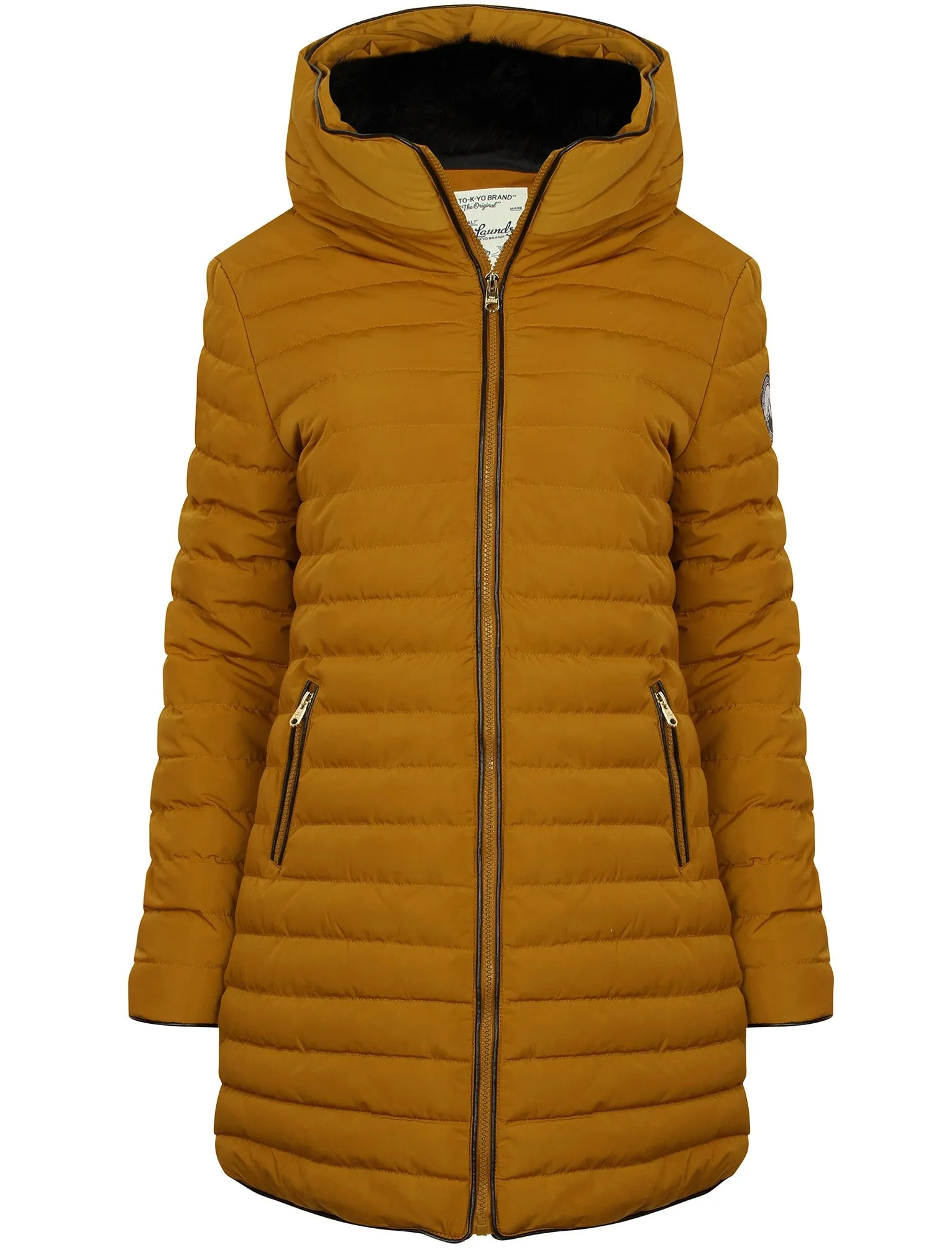 Elva Longline Quilted Puffer Coat in Mustard - Tokyo Laundry