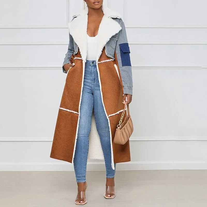 Fashion Denim Long Cotton Jacket Coat For Women