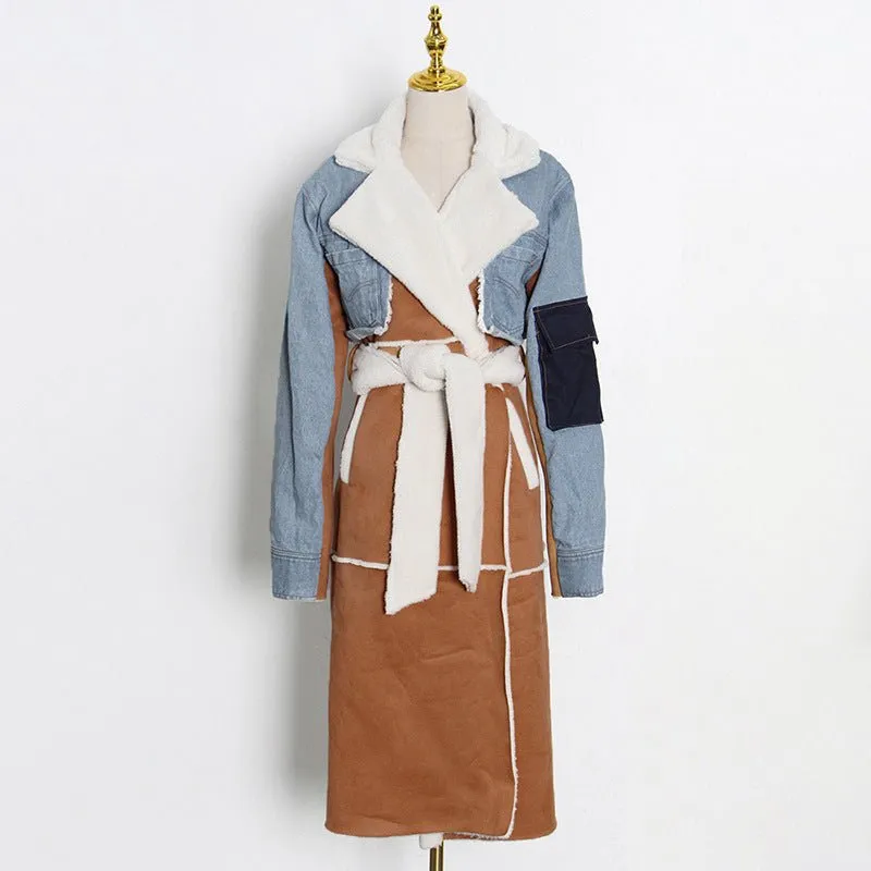 Fashion Denim Long Cotton Jacket Coat For Women