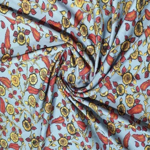 Grey Floral Madhubani Print Spun Fabric