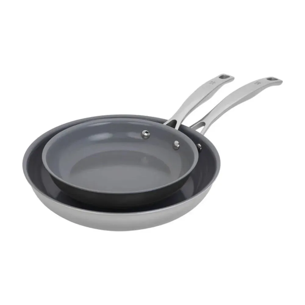 Henckels 1023639 CLAD H3 2pc Stainless Steel Ceramic Nonstick Fry Pan Set