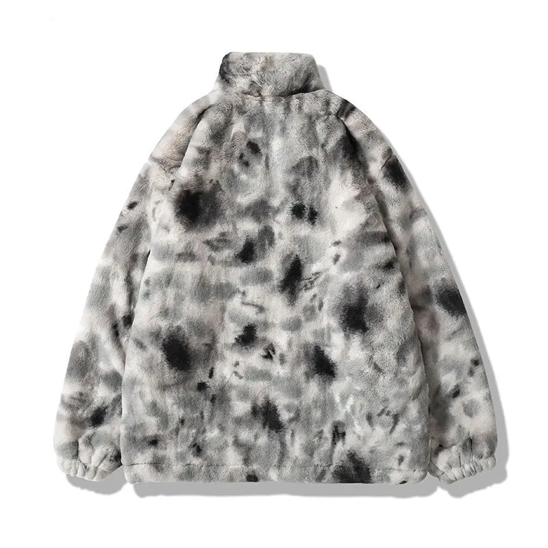 Hip Hop Jacket Streetwear Tie Dye Heart Fuzzy Jackets Warm Coats