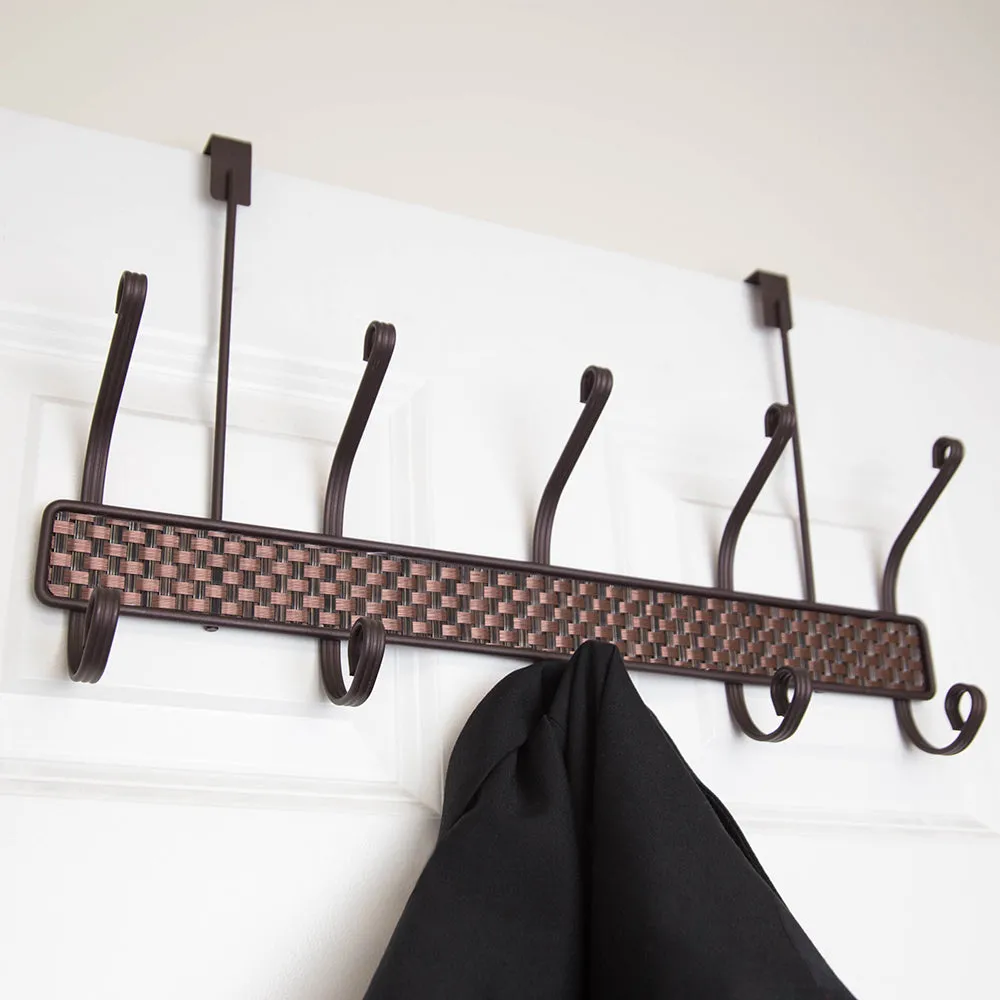 Home Basics Over the Door 5 Hook Hanging Coat Rack, Rust Resistant, Bronze, 18x11x5 Inches