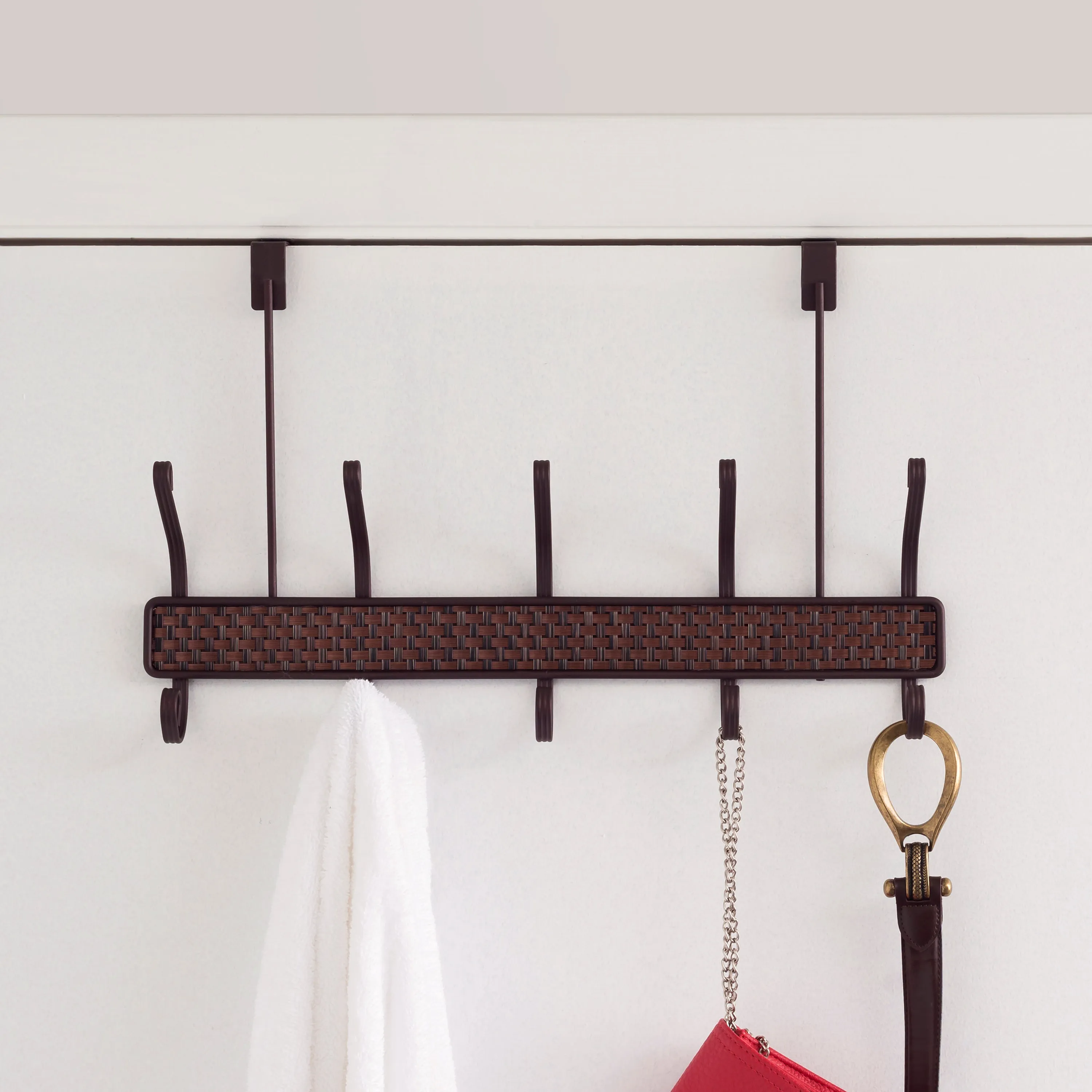 Home Basics Over the Door 5 Hook Hanging Coat Rack, Rust Resistant, Bronze, 18x11x5 Inches