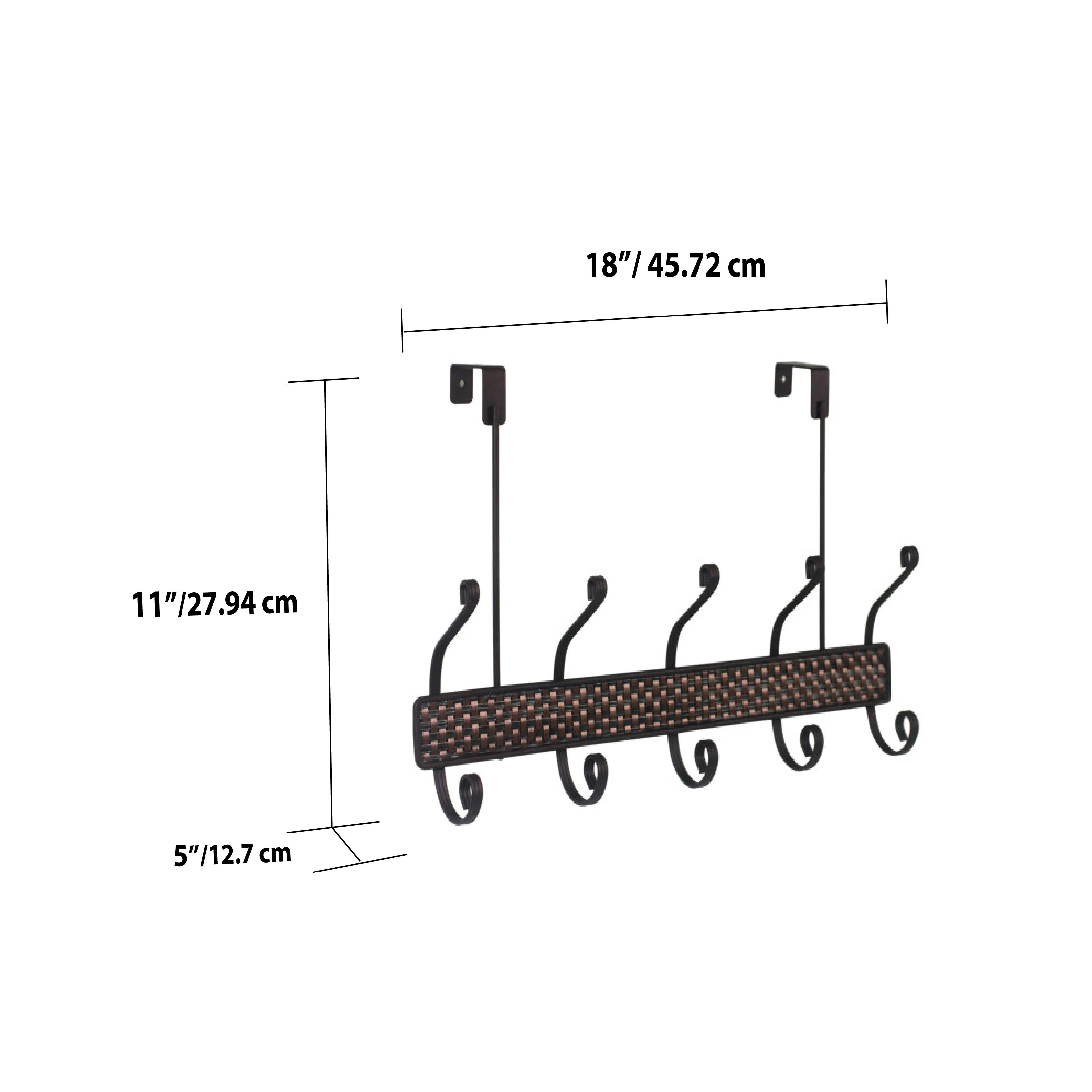 Home Basics Over the Door 5 Hook Hanging Coat Rack, Rust Resistant, Bronze, 18x11x5 Inches