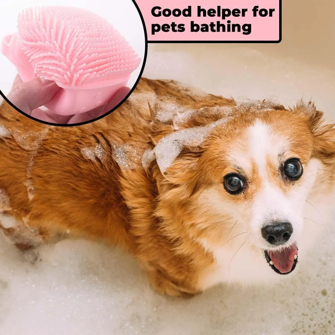 Homestic Pack of 2 Dog Brush With Shampoo Container|Cat & Dog Bath Brush For Bathing|Exfoliating|Scrubbing|Massaging & Relaxing|Soft Silicone|Suitable For All Pets|PT230R|Red