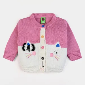 Infant Girls Acrylic Full Sleeves Sweater -Pink