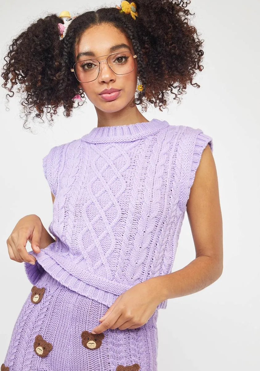 Lilac Calling It Cable Knit Crop Sweater Vest