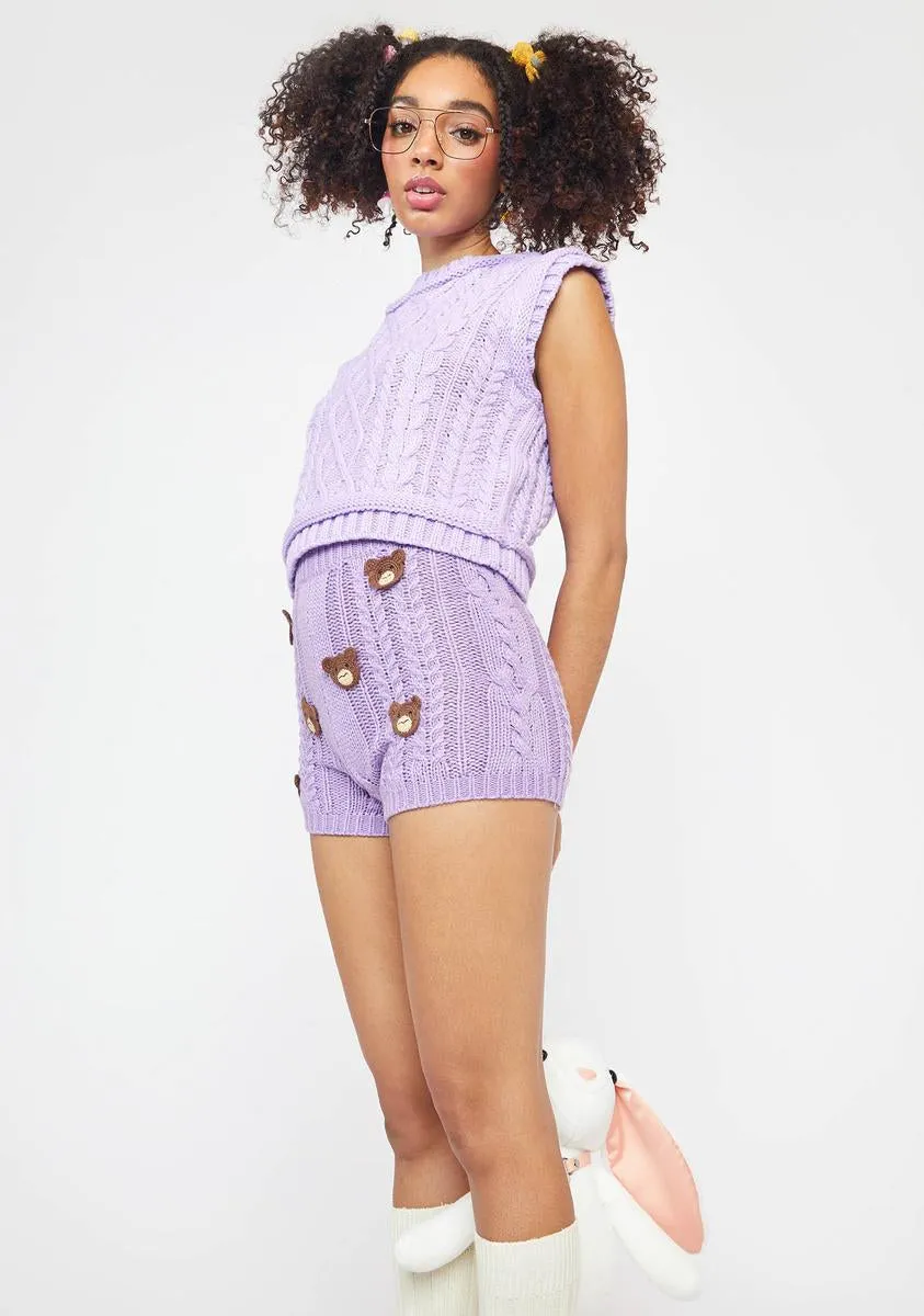 Lilac Calling It Cable Knit Crop Sweater Vest