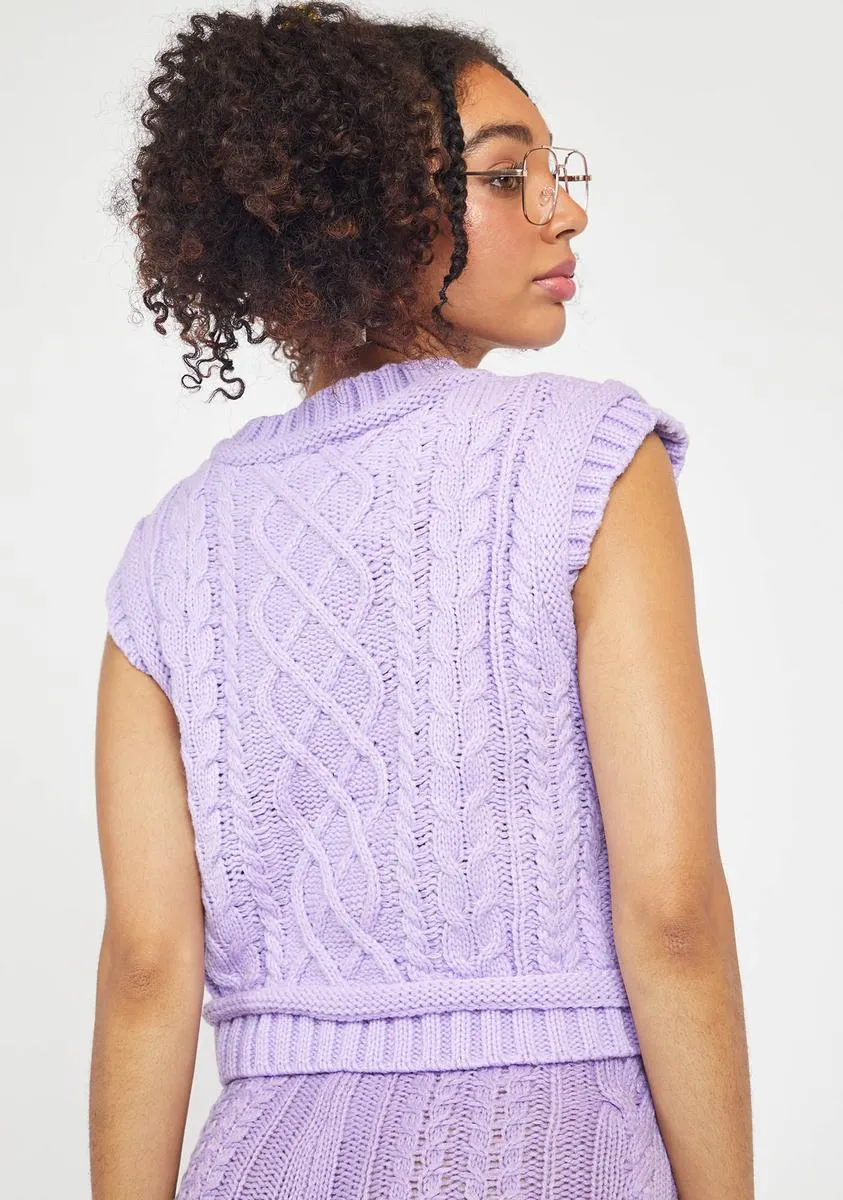 Lilac Calling It Cable Knit Crop Sweater Vest