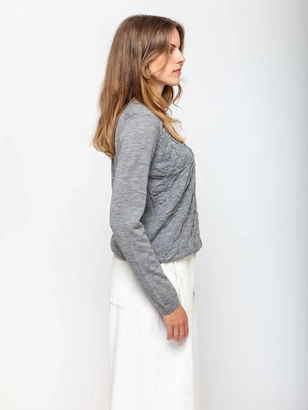 Long Sleeve Round Neck Sweater - Heather Melange