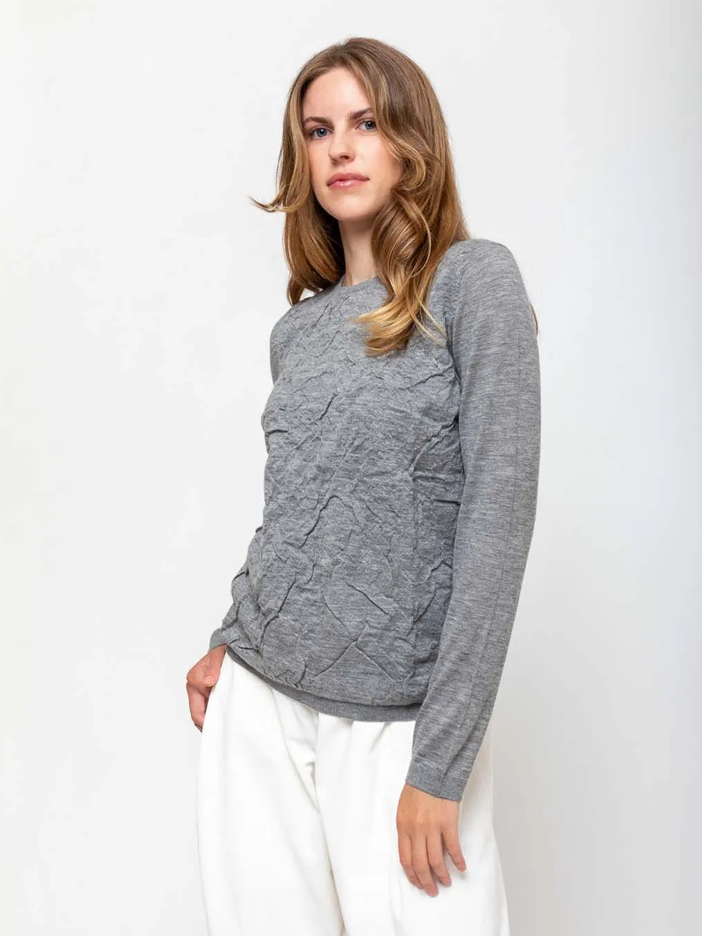 Long Sleeve Round Neck Sweater - Heather Melange