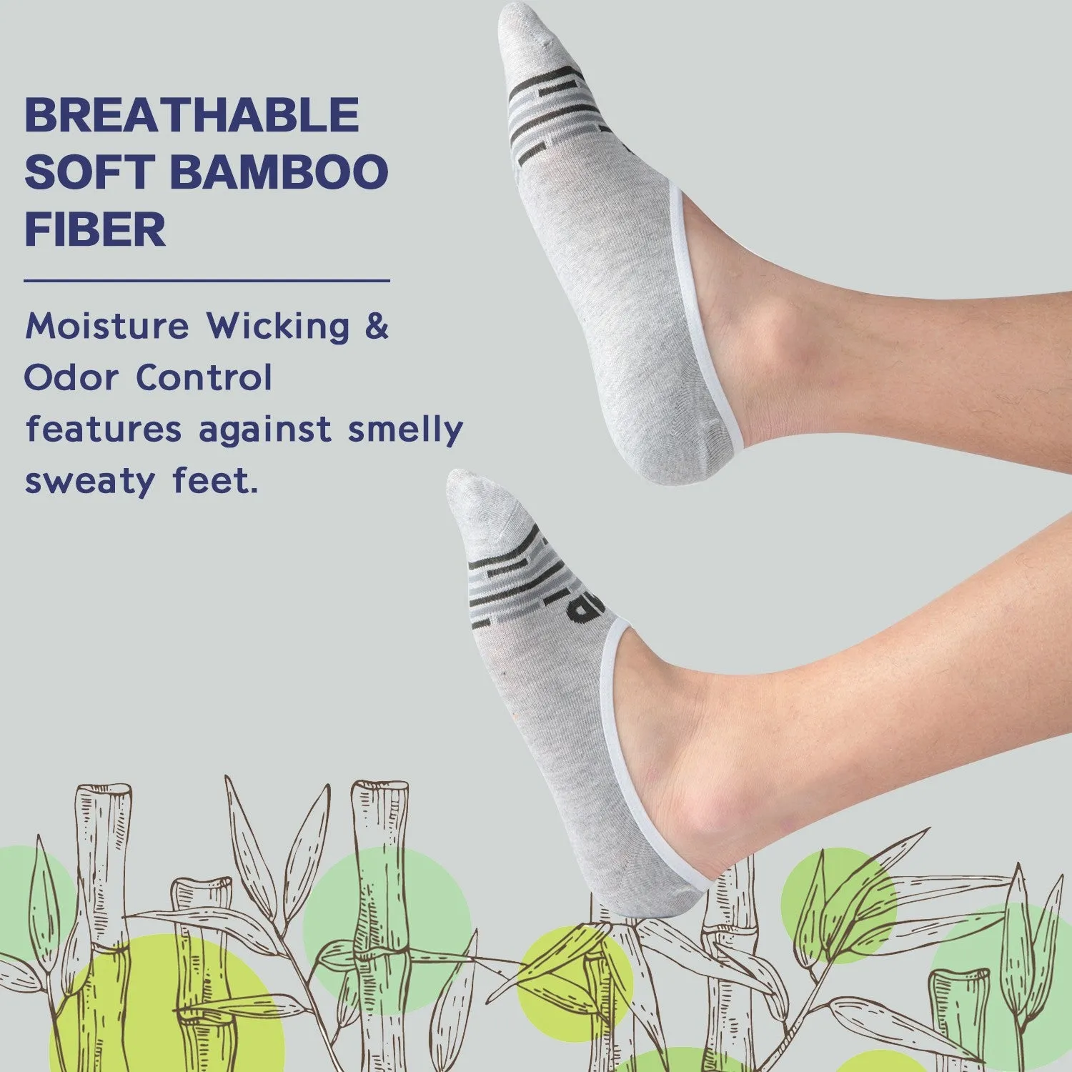 MD Bamboo No Show Moisture Wicking Liner Invisible Socks