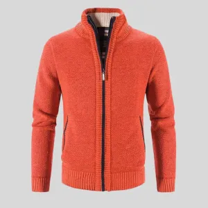 Men's Solid Color Stand Collar Cardigan Sweater