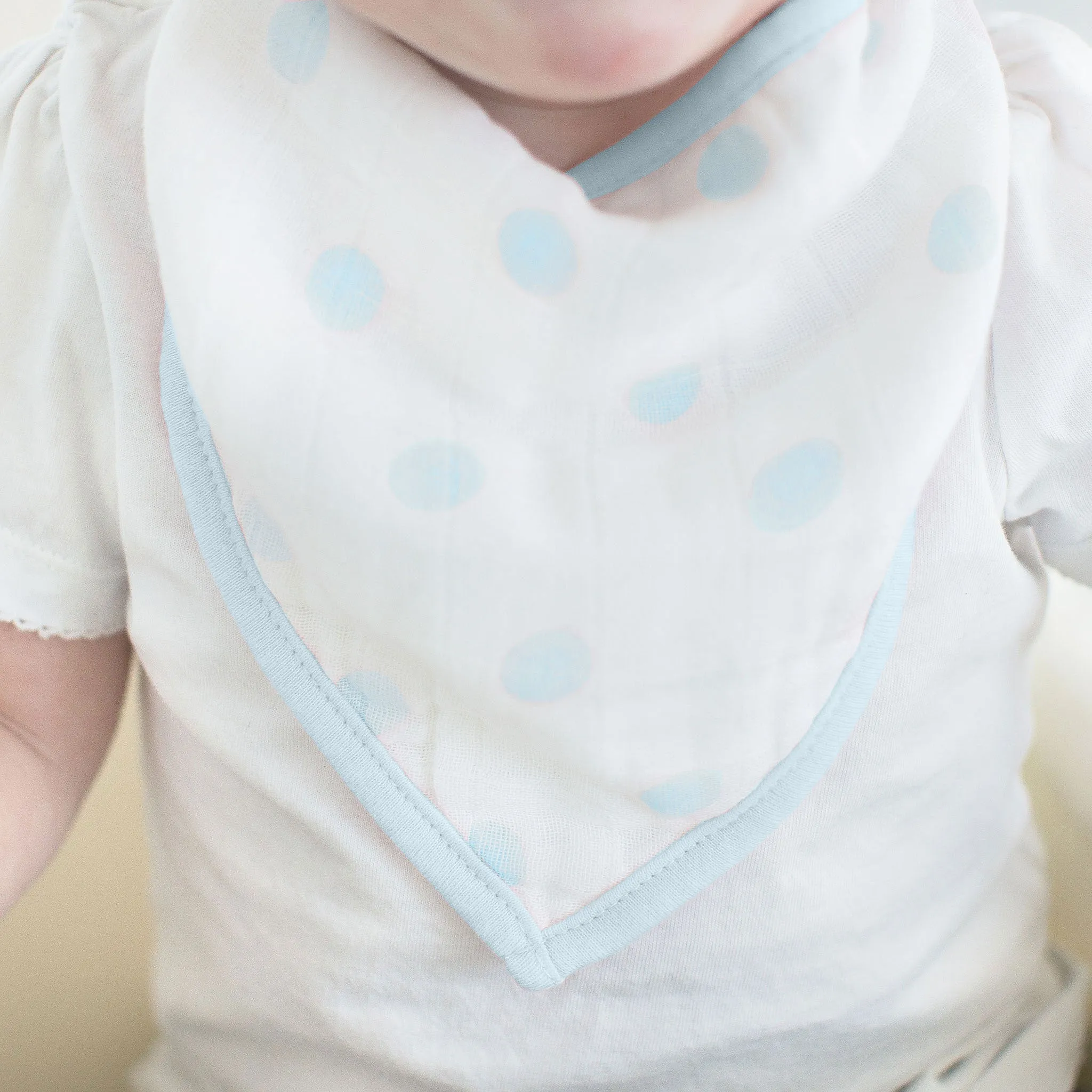 Moisture Wicking Muslin Bandana Bib - French Dots, Pastel Blue