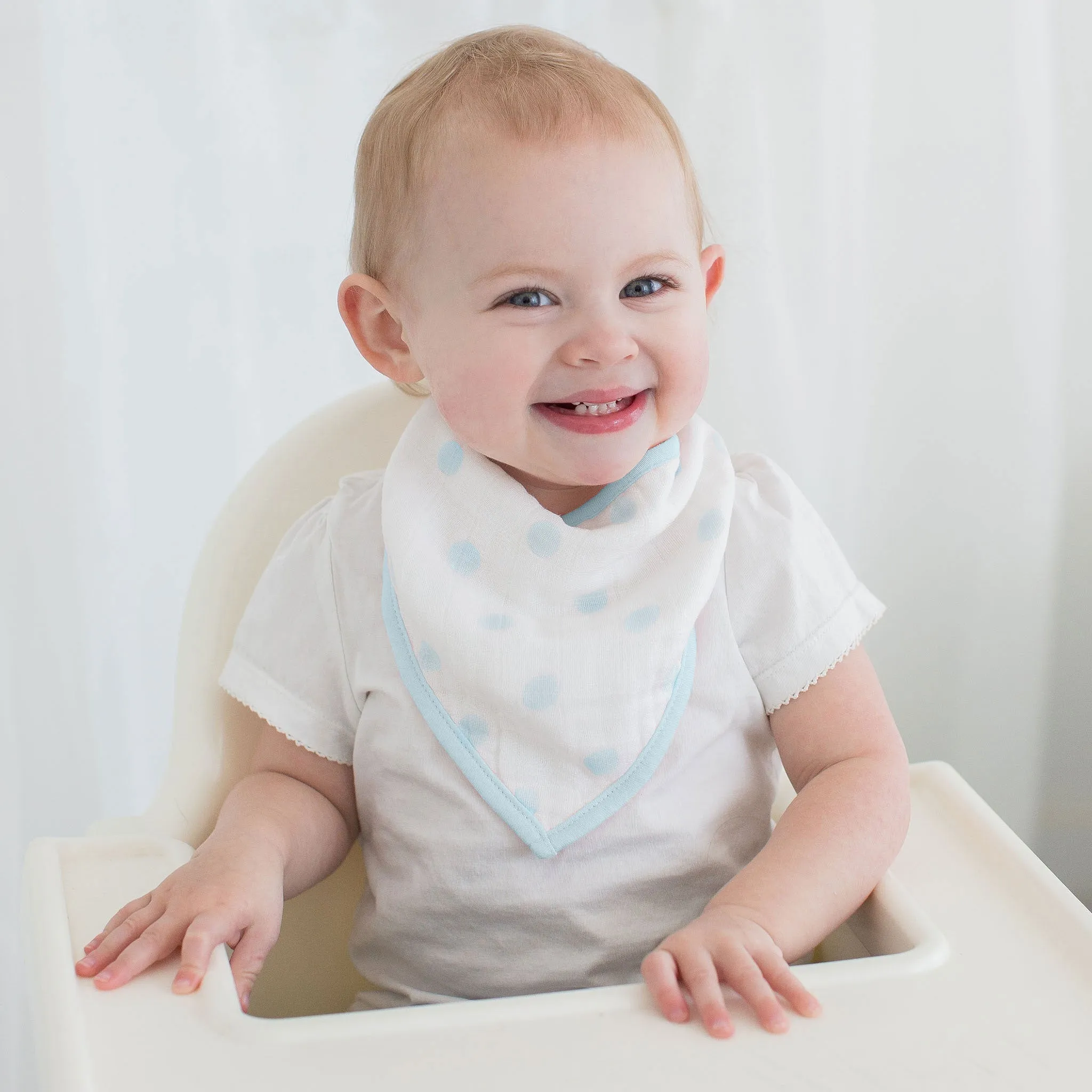 Moisture Wicking Muslin Bandana Bib - French Dots, Pastel Blue