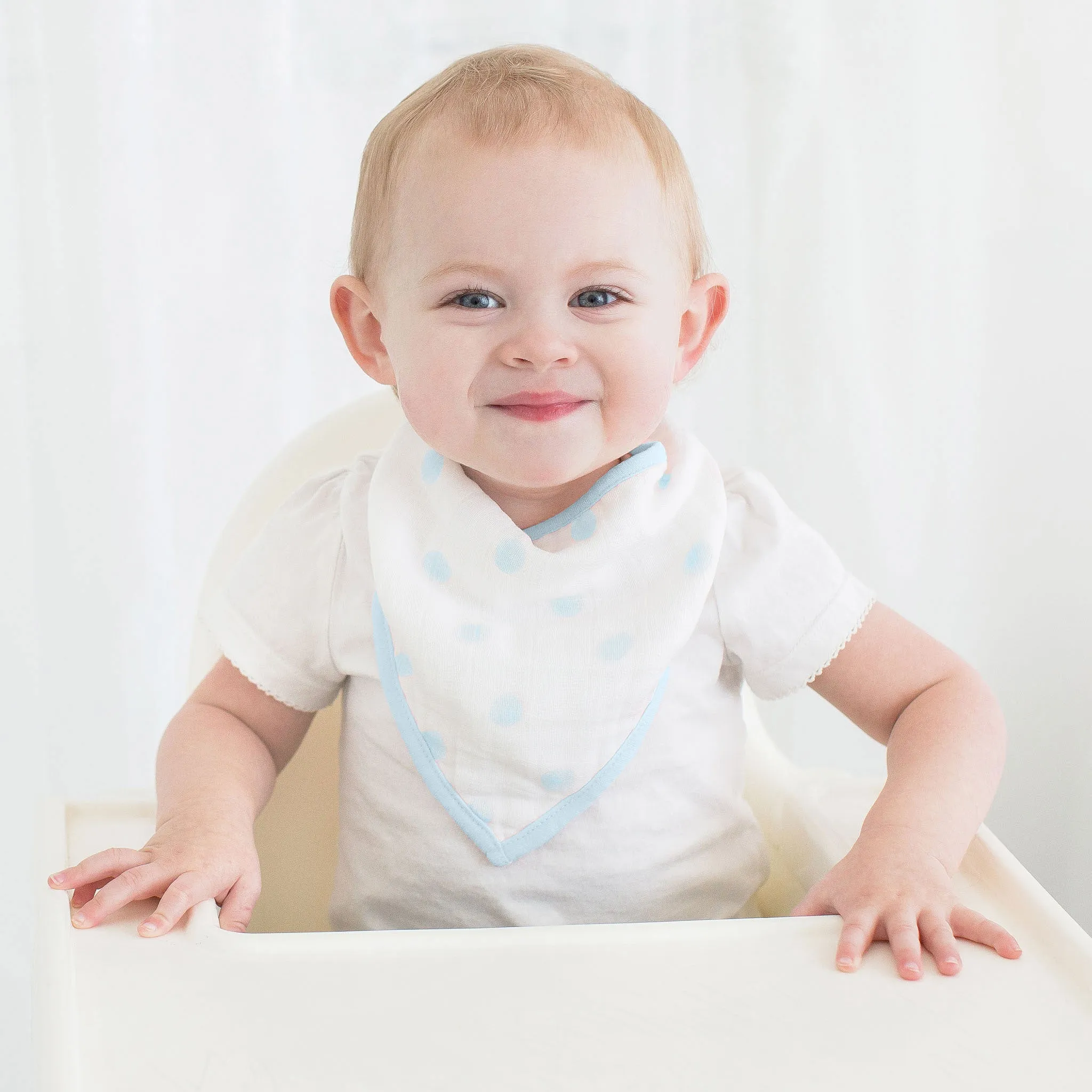 Moisture Wicking Muslin Bandana Bib - French Dots, Pastel Blue