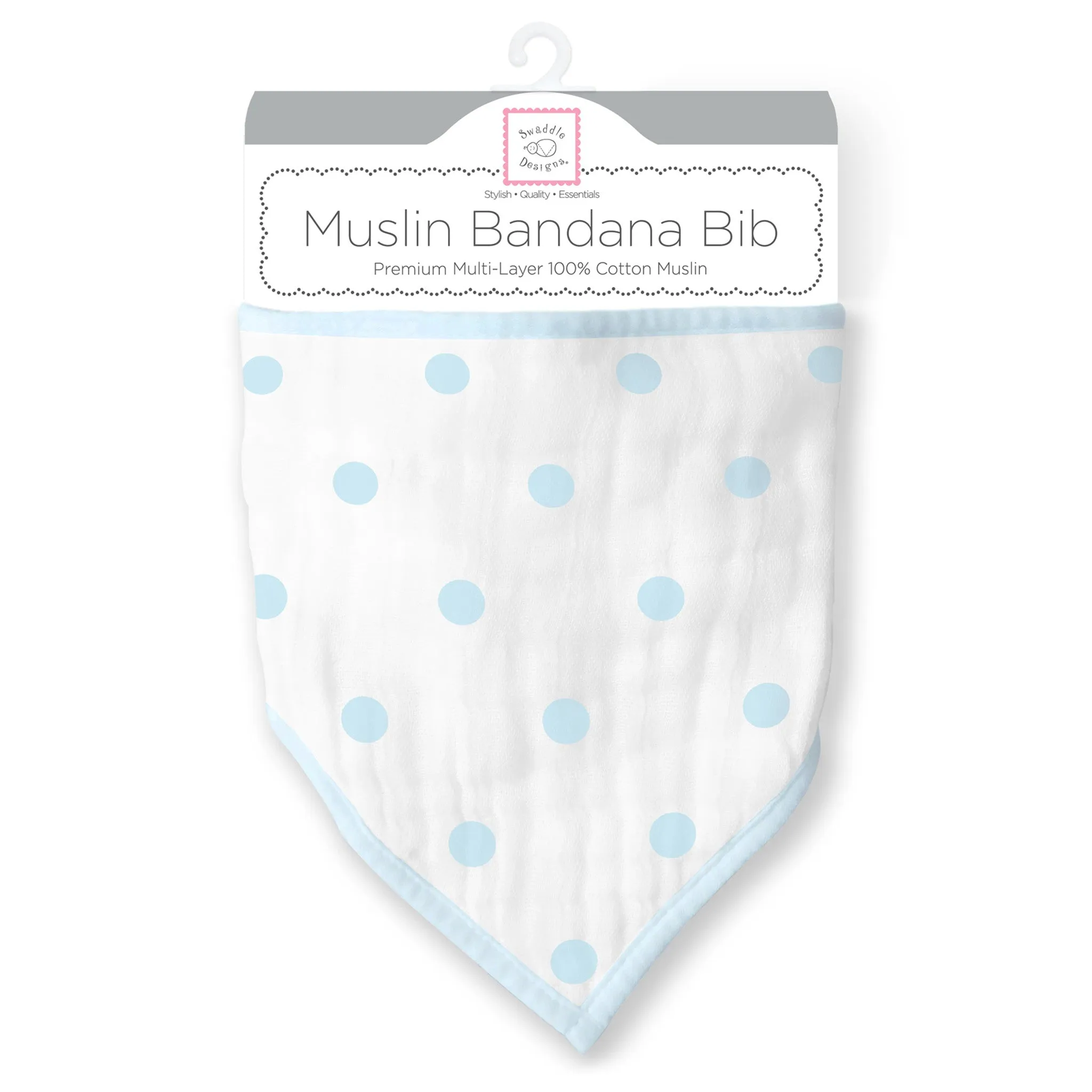 Moisture Wicking Muslin Bandana Bib - French Dots, Pastel Blue