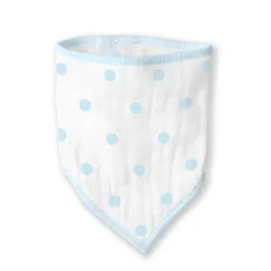 Moisture Wicking Muslin Bandana Bib - French Dots, Pastel Blue