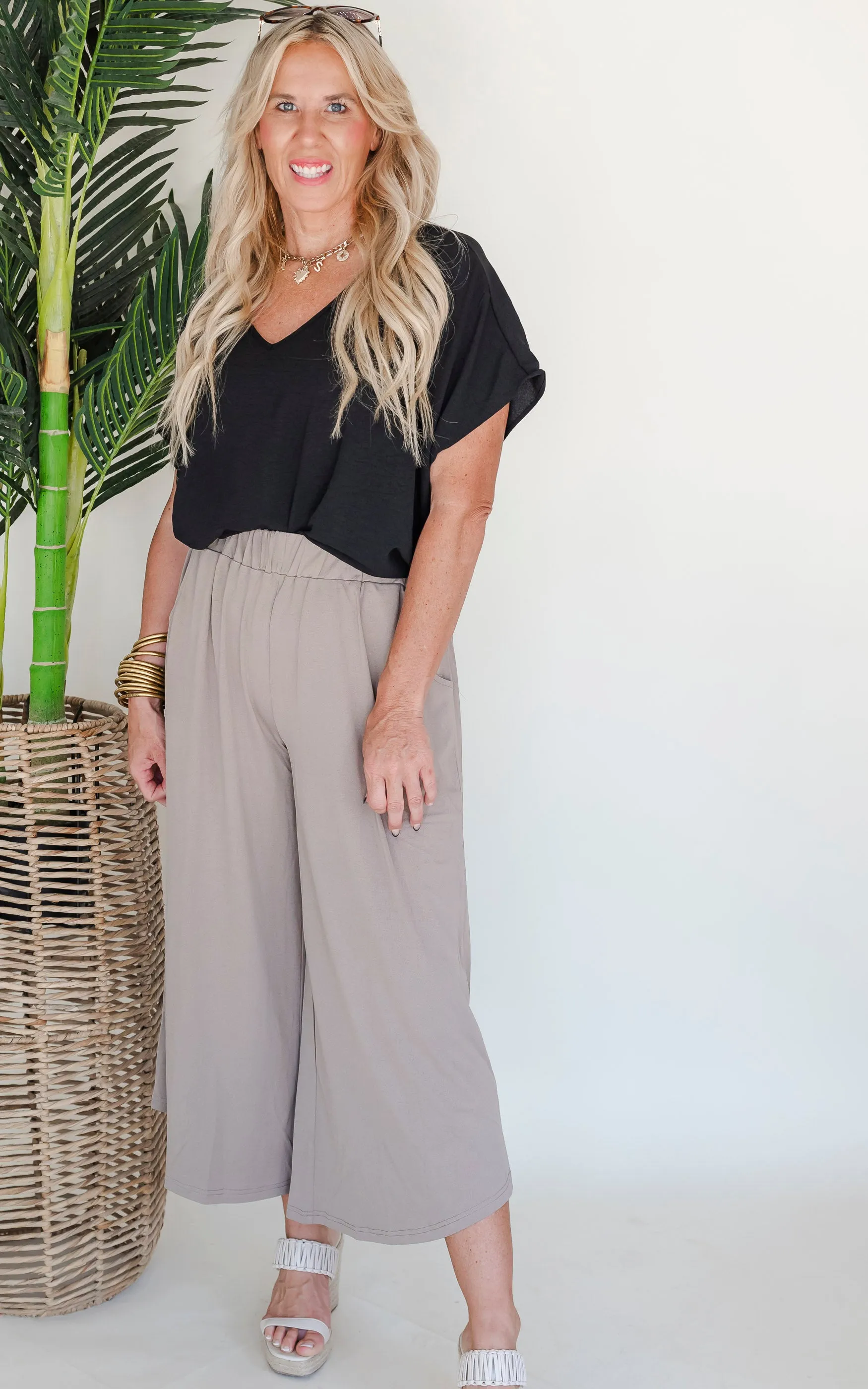 Olive Soft Wide Leg Crop Pants -  Final Sale