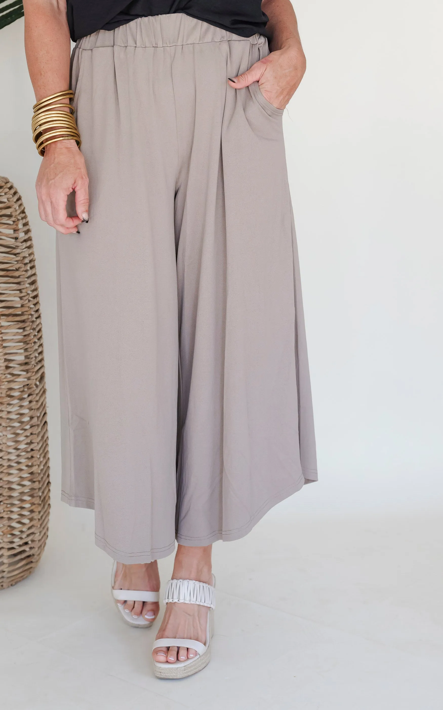 Olive Soft Wide Leg Crop Pants -  Final Sale