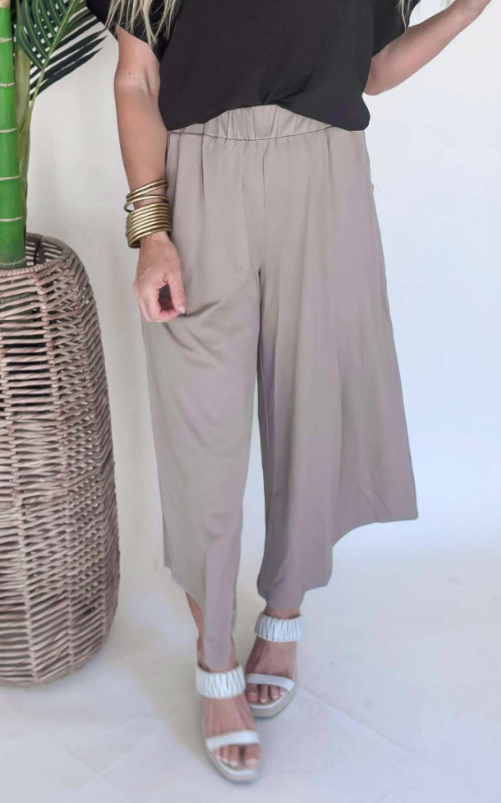 Olive Soft Wide Leg Crop Pants -  Final Sale