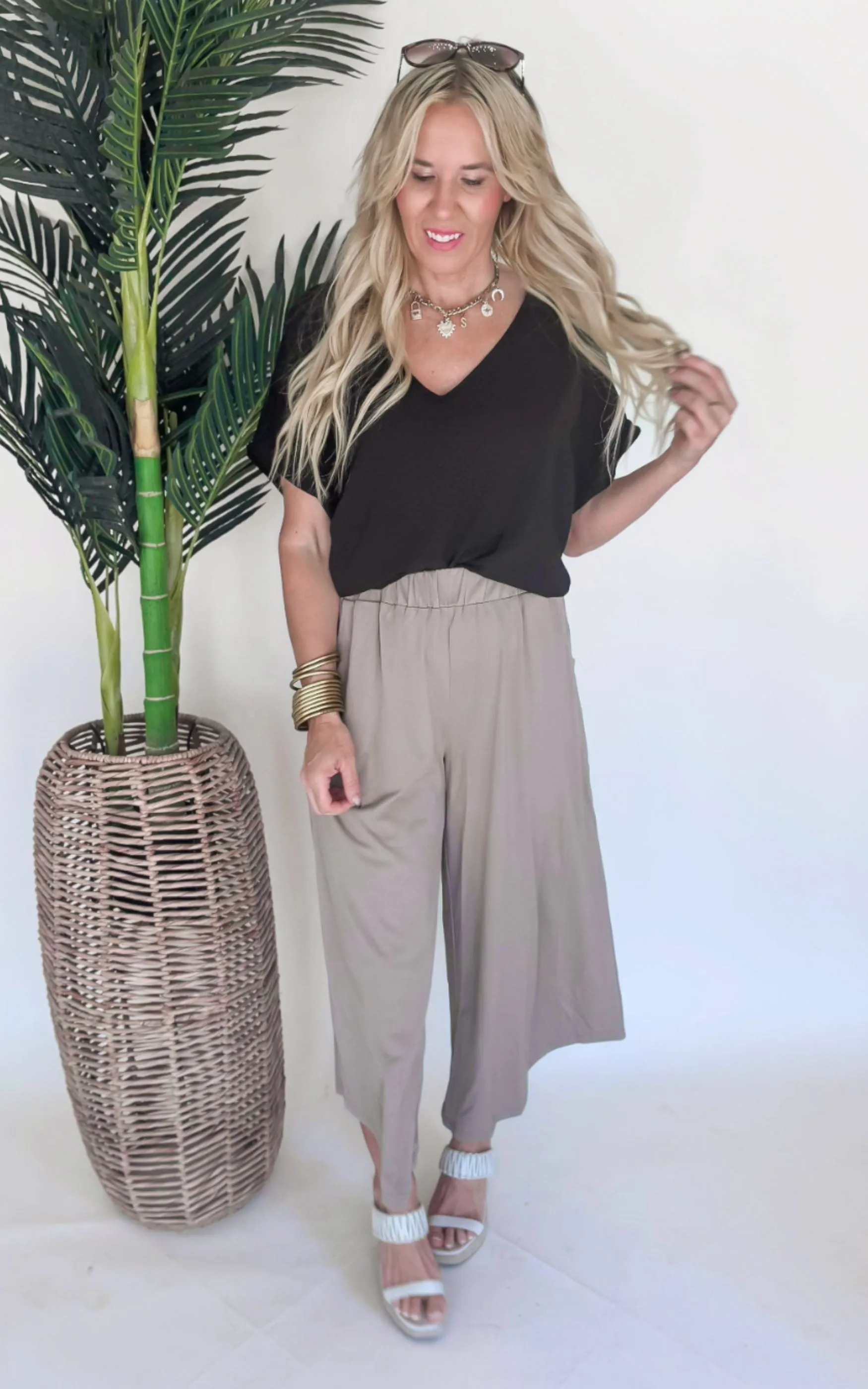 Olive Soft Wide Leg Crop Pants -  Final Sale