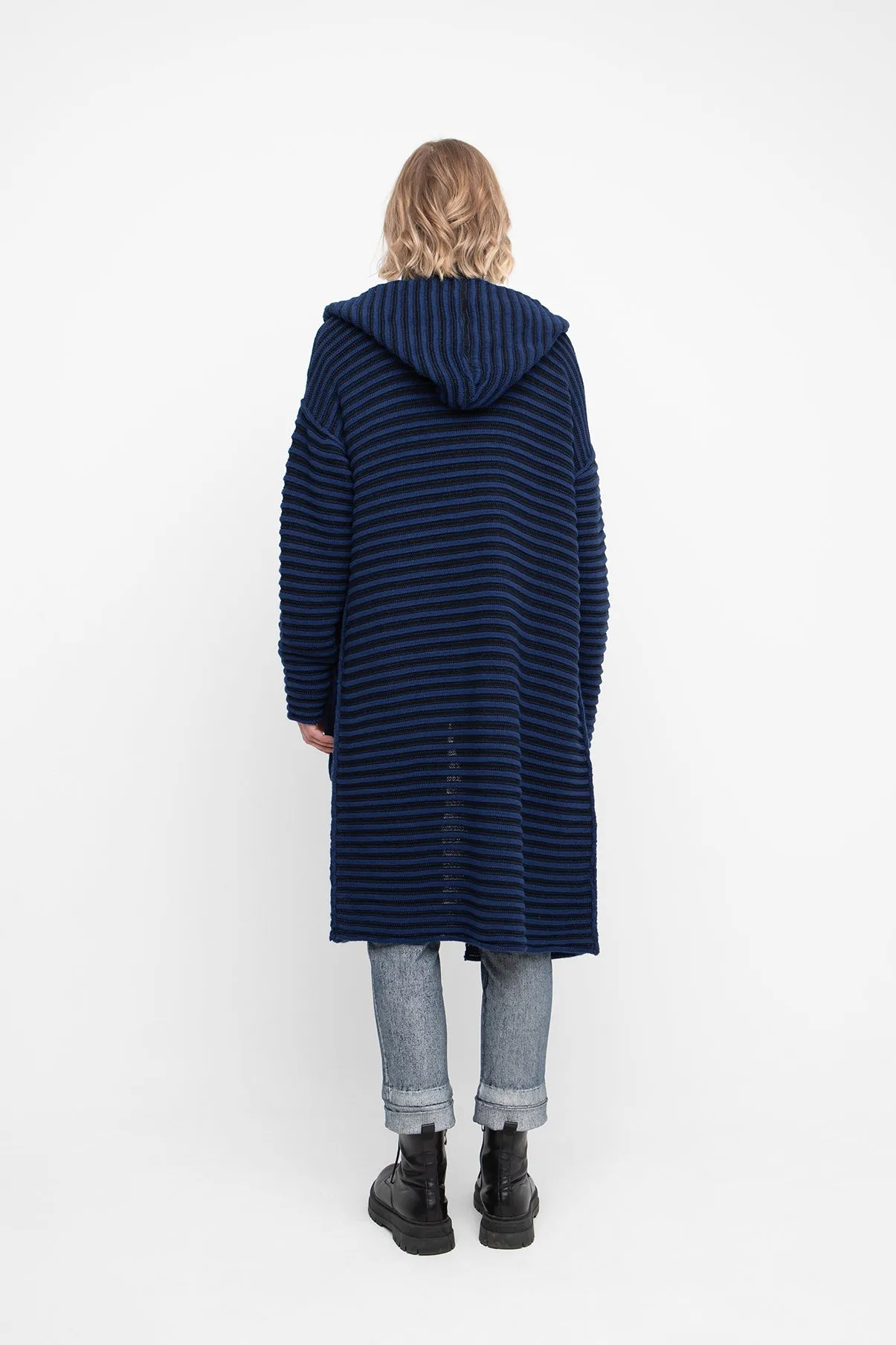 OZAI N KU - 2 TONE RIB HOODED LONG CARDIGAN