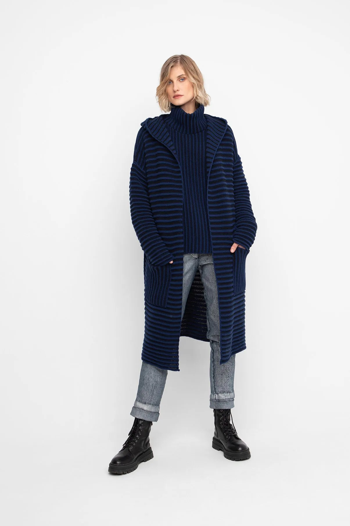 OZAI N KU - 2 TONE RIB HOODED LONG CARDIGAN