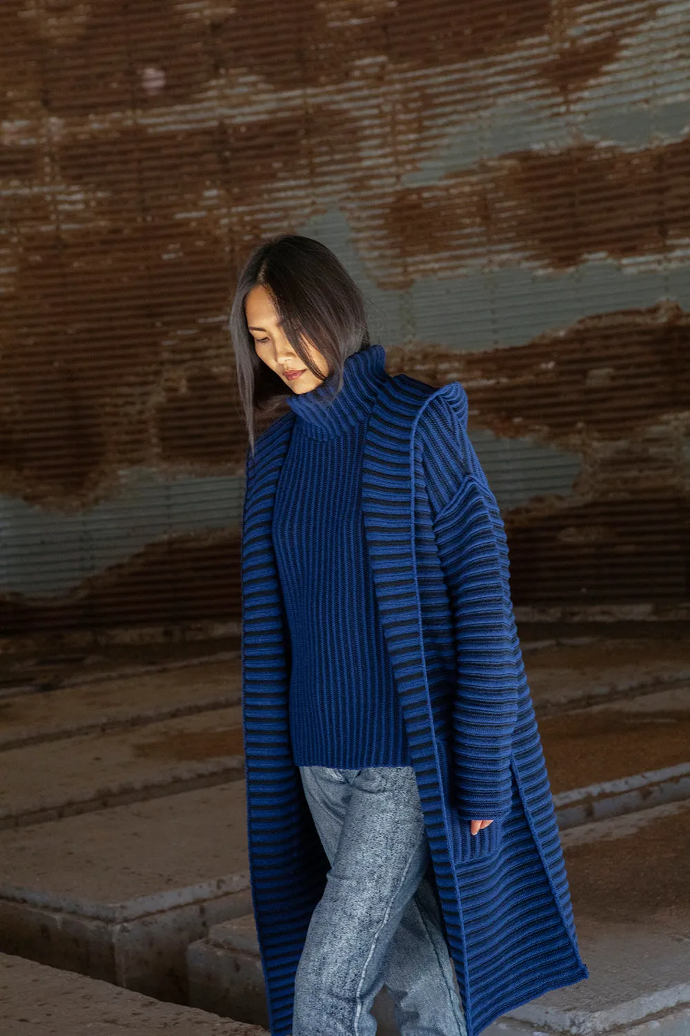 OZAI N KU - 2 TONE RIB HOODED LONG CARDIGAN