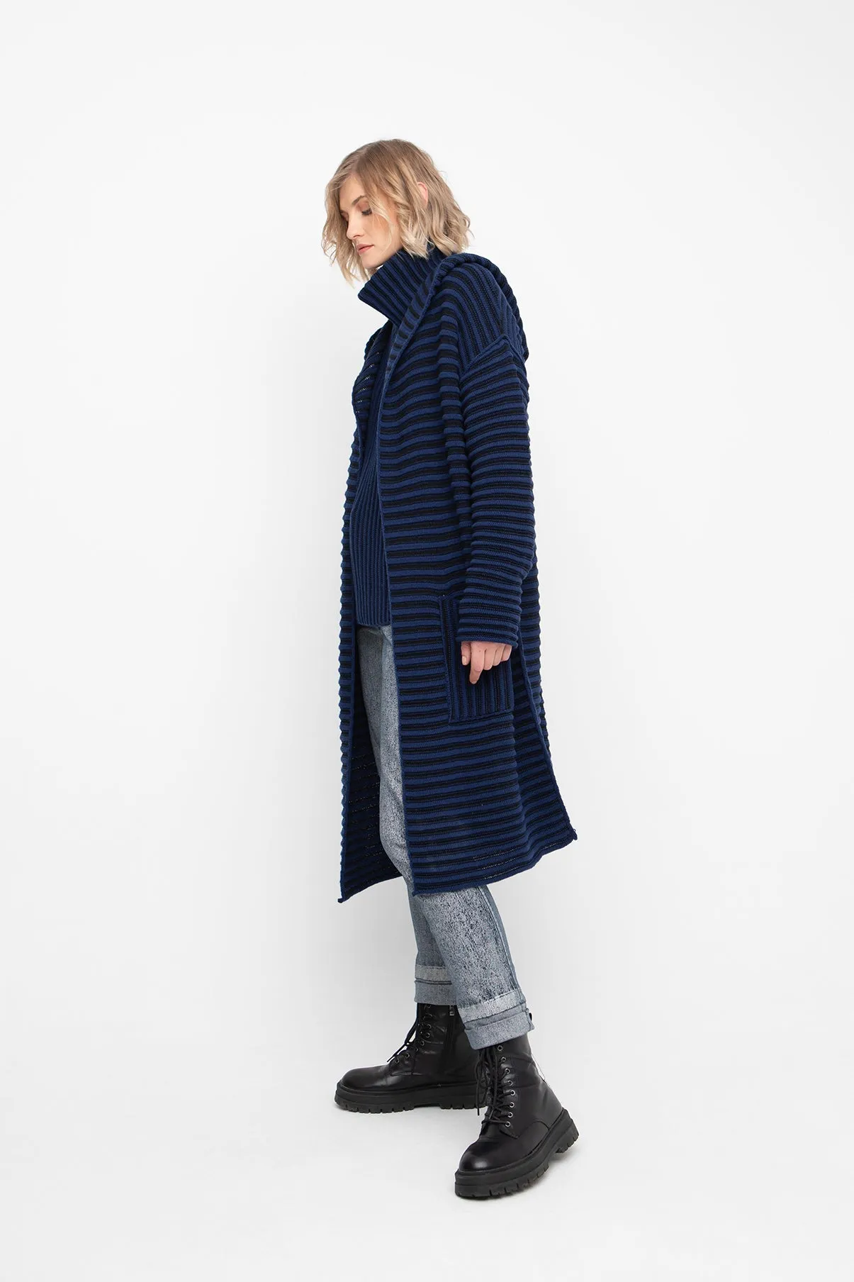 OZAI N KU - 2 TONE RIB HOODED LONG CARDIGAN