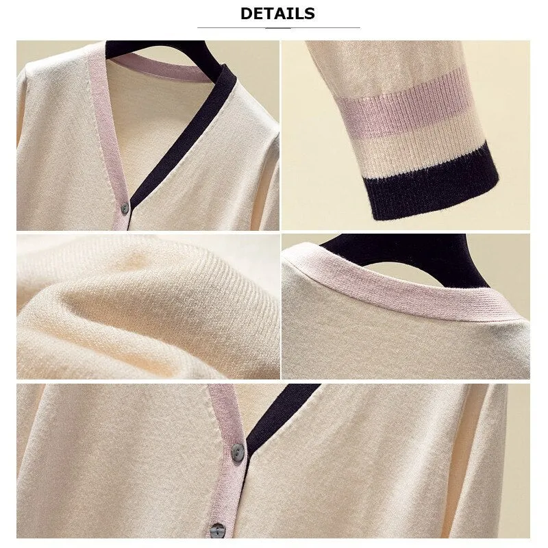 Patchwork Cardigan Knit Cashmere Sweater Women