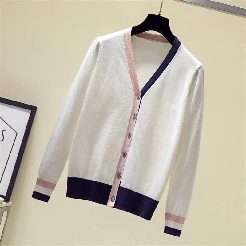 Patchwork Cardigan Knit Cashmere Sweater Women