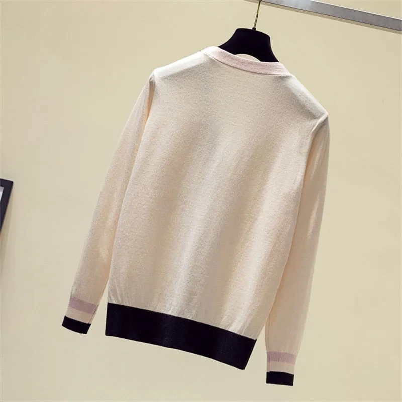 Patchwork Cardigan Knit Cashmere Sweater Women