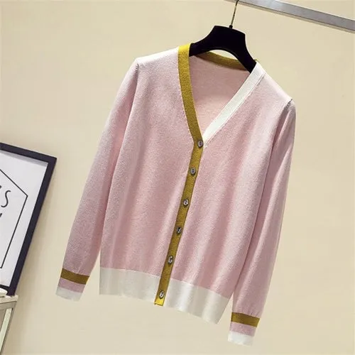 Patchwork Cardigan Knit Cashmere Sweater Women