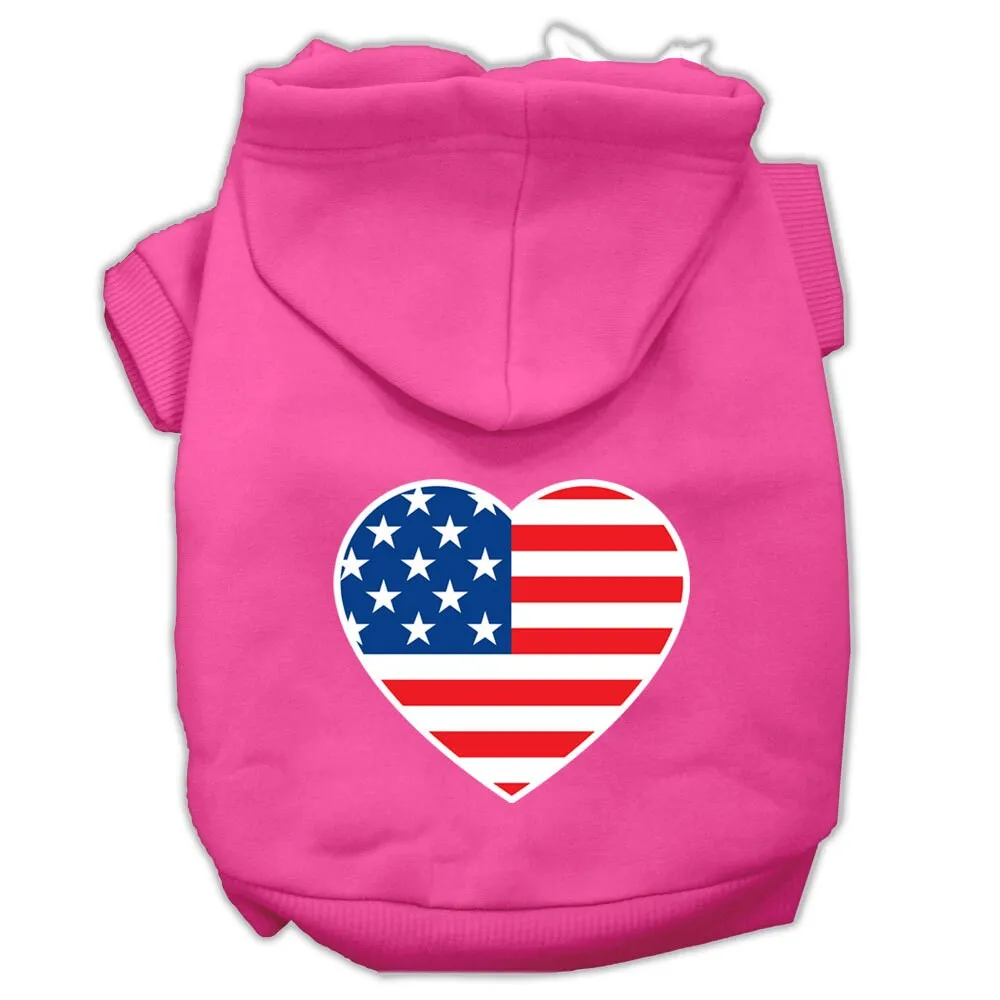 Pet Dog & Cat Hoodie Screen Printed, "American Flag Heart"