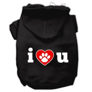 Pet Dog & Cat Hoodie Screen Printed, "I Love U"