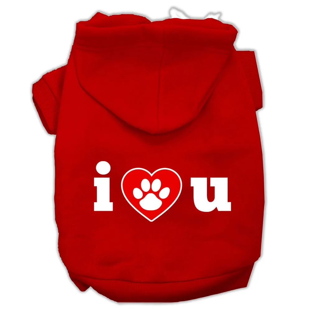 Pet Dog & Cat Hoodie Screen Printed, "I Love U"