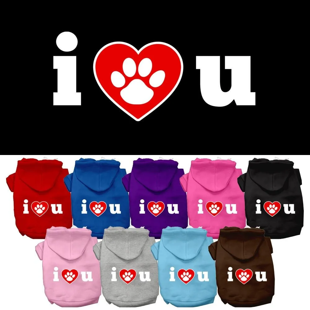 Pet Dog & Cat Hoodie Screen Printed, "I Love U"